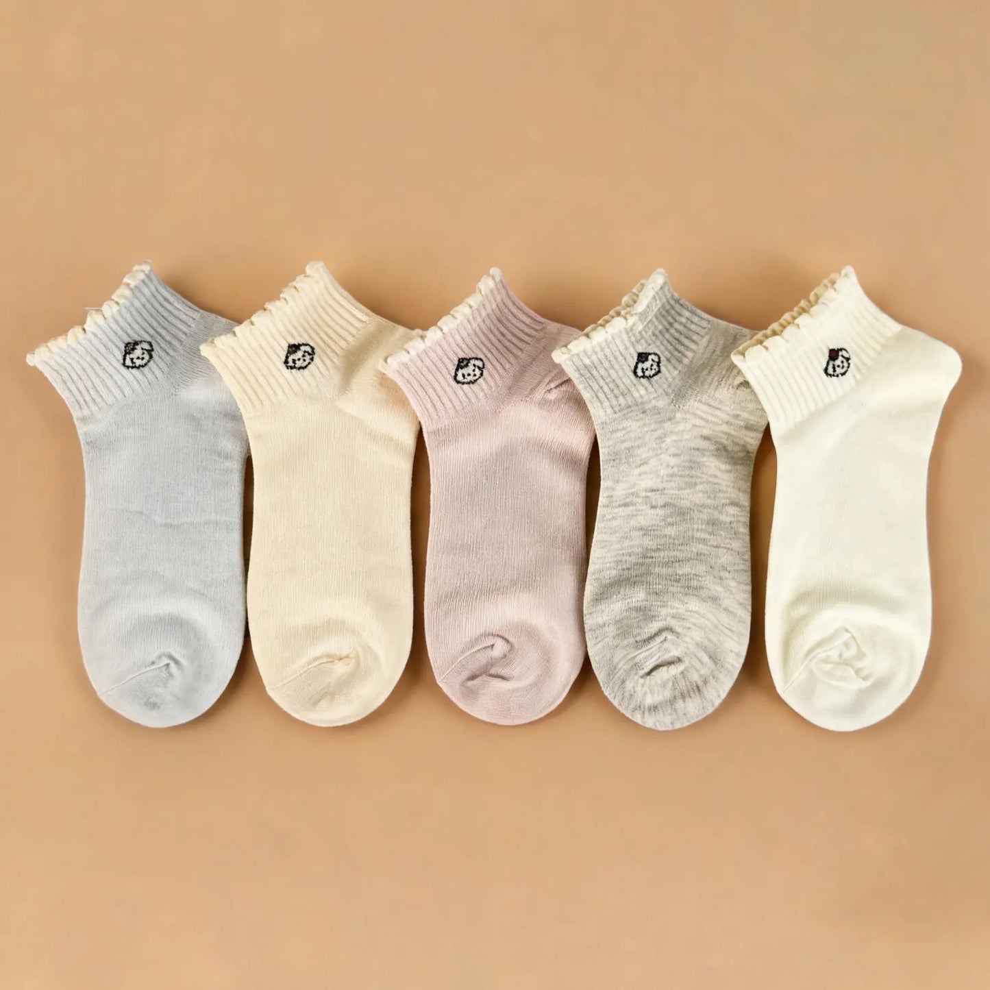 Xuancozy Women's Minimal Floral Ankle Socks(5 Pairs)-Comfortable Daily Wear-10 Designs Available