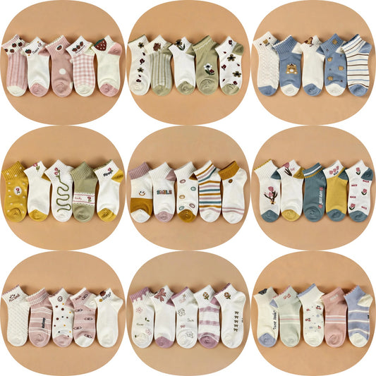 Xuancozy Women's Pastel Ankle Socks(5 Pairs)-Comfortable Daily Wear