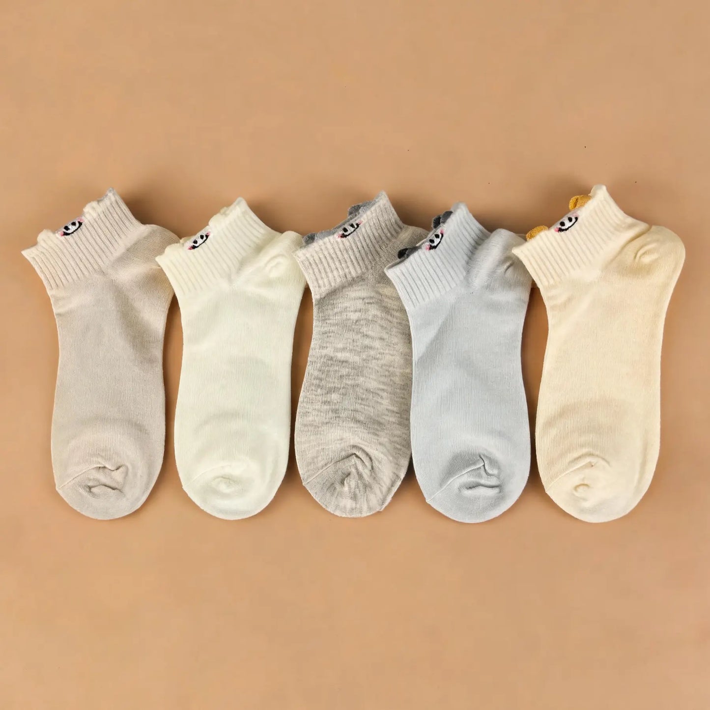Xuancozy Women's Minimal Floral Ankle Socks(5 Pairs)-Comfortable Daily Wear-10 Designs Available