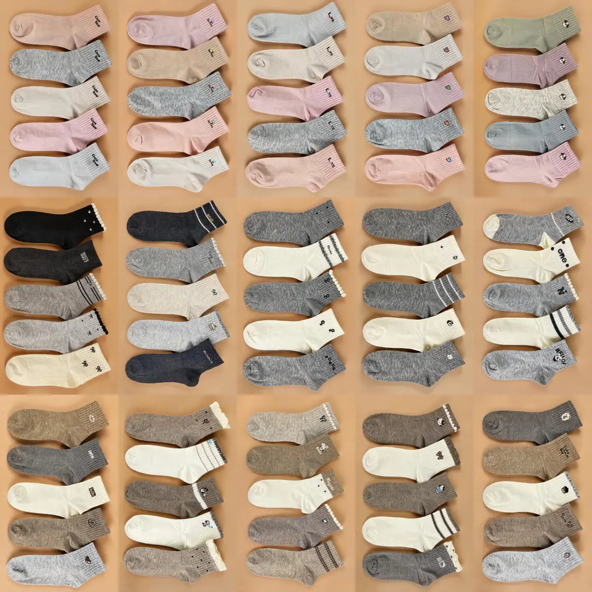 Mystery Mix-Women's Ribbed Quarter Socks（15 Pairs)-Comfortable Daily Wear-3 Color Palette available