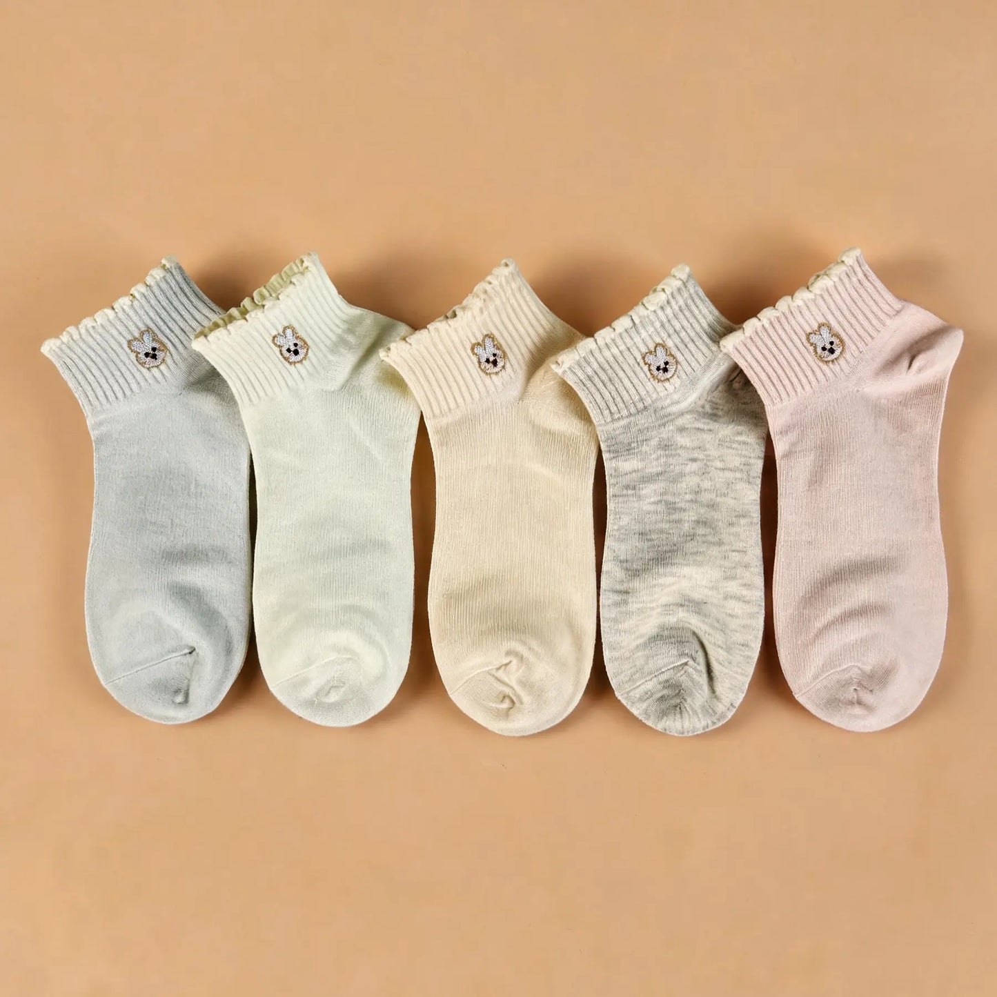 Xuancozy Women's Minimal Floral Ankle Socks(5 Pairs)-Comfortable Daily Wear-10 Designs Available