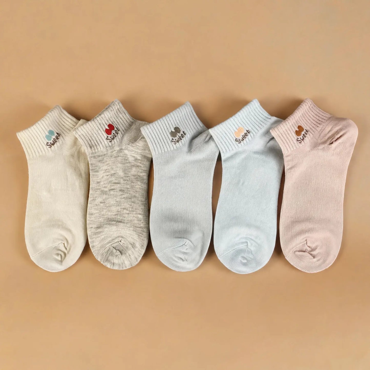Xuancozy Women's Minimal Floral Ankle Socks(5 Pairs)-Comfortable Daily Wear-10 Designs Available