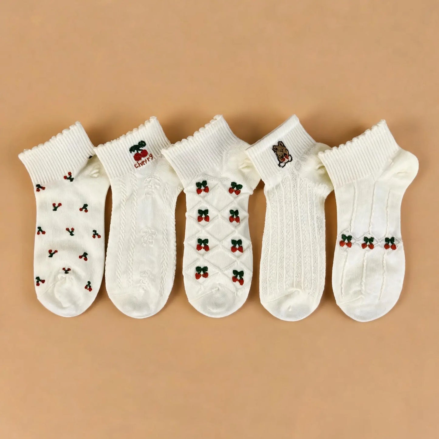 Xuancozy Women's 3D Jacquard Ankle Socks(5 Pairs)-Comfortable Daily Wear-9 Designs Available
