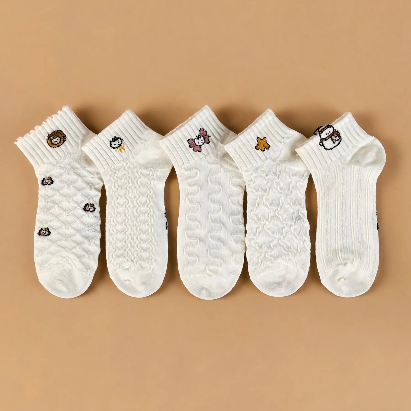 Xuancozy Women's 3D Jacquard Ankle Socks(5 Pairs)-Comfortable Daily Wear-9 Designs Available