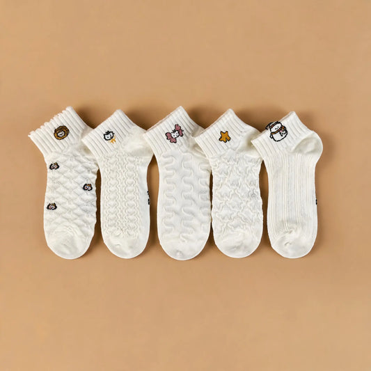 Xuancozy Women's 3D Jacquard Ankle Socks(5 Pairs)-Comfortable Daily Wear-XZTP02W002