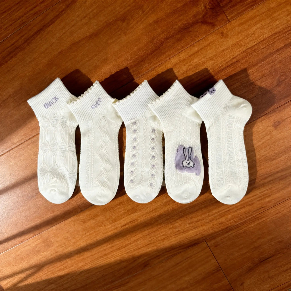 Xuancozy Women's 3D Jacquard Ankle Socks(5 Pairs)-Comfortable Daily Wear