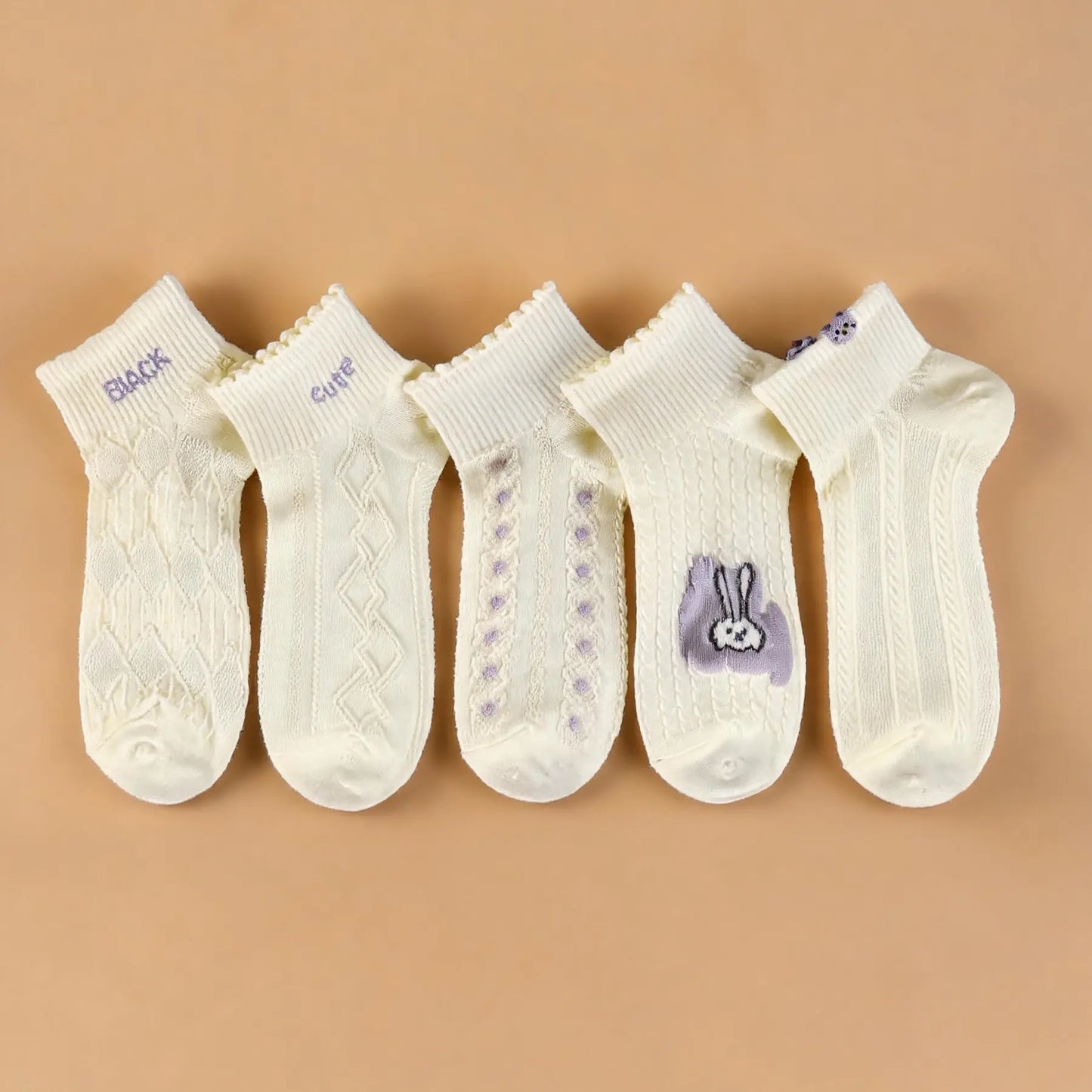 Xuancozy Women's 3D Jacquard Ankle Socks(5 Pairs)-Comfortable Daily Wear-9 Designs Available