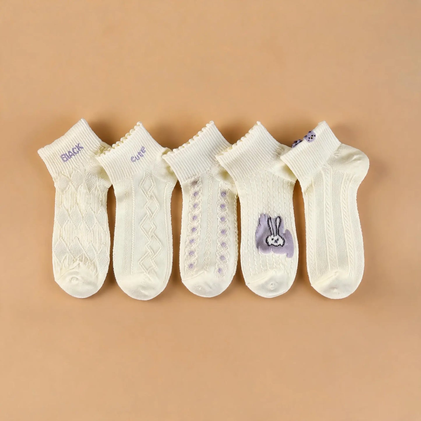 Xuancozy Women's 3D Jacquard Ankle Socks(5 Pairs)-Comfortable Daily Wear-XZTP02W003