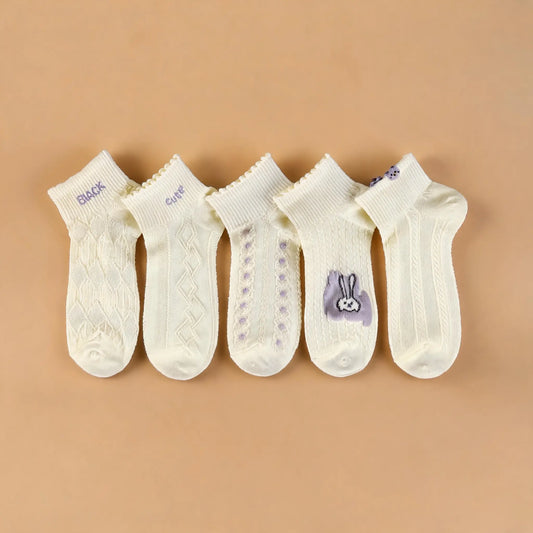 Xuancozy Women's 3D Jacquard Ankle Socks(5 Pairs)-Comfortable Daily Wear-XZTP02W003