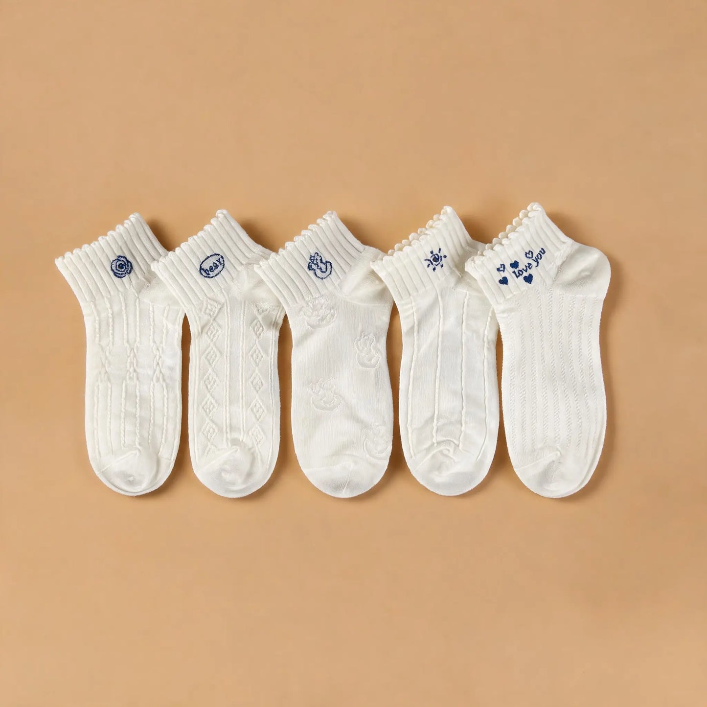 Xuancozy Women's 3D Jacquard Ankle Socks(5 Pairs)-Comfortable Daily Wear-XZTP02W004