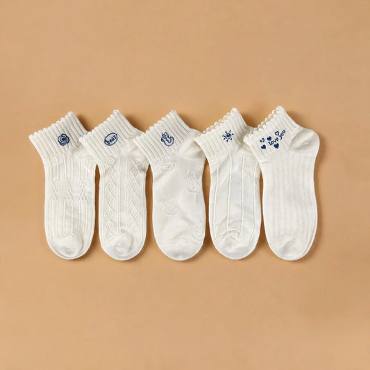 Xuancozy Women's 3D Jacquard Ankle Socks(5 Pairs)-Comfortable Daily Wear-XZTP02W004