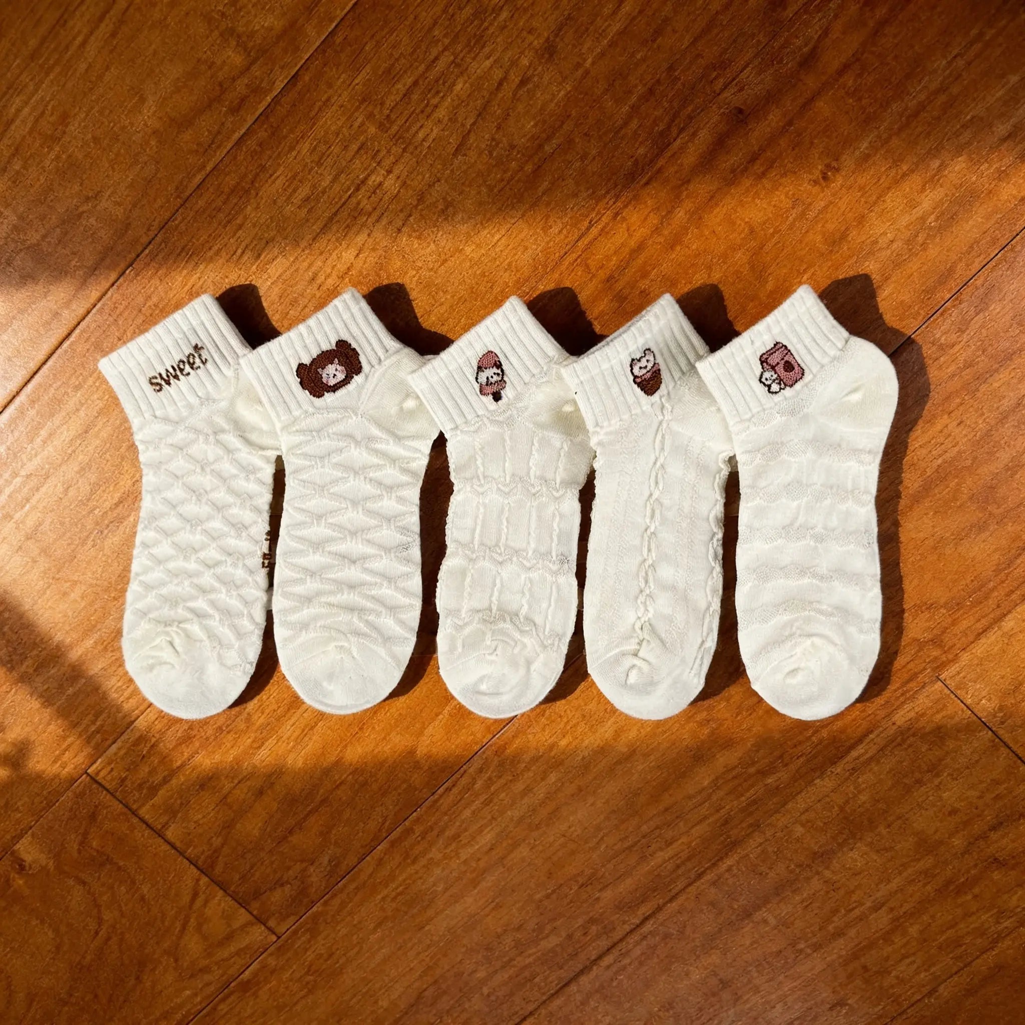 Xuancozy Women's 3D Jacquard Ankle Socks(5 Pairs)-Comfortable Daily Wear