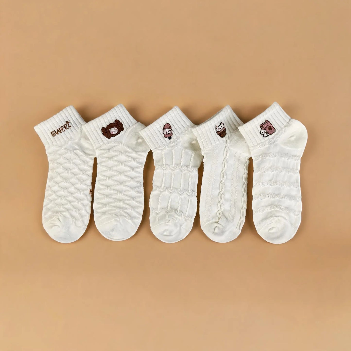 Xuancozy Women's 3D Jacquard Ankle Socks(5 Pairs)-Comfortable Daily Wear-XZTP02W005
