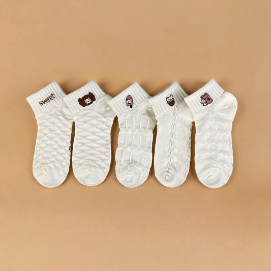 Xuancozy Women's 3D Jacquard Ankle Socks(5 Pairs)-Comfortable Daily Wear-XZTP02W005