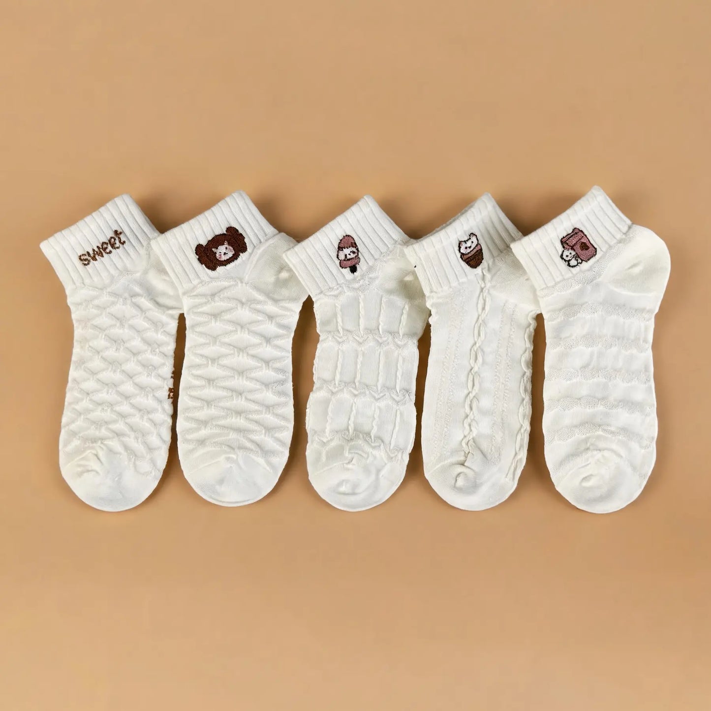 Xuancozy Women's 3D Jacquard Ankle Socks(5 Pairs)-Comfortable Daily Wear-9 Designs Available