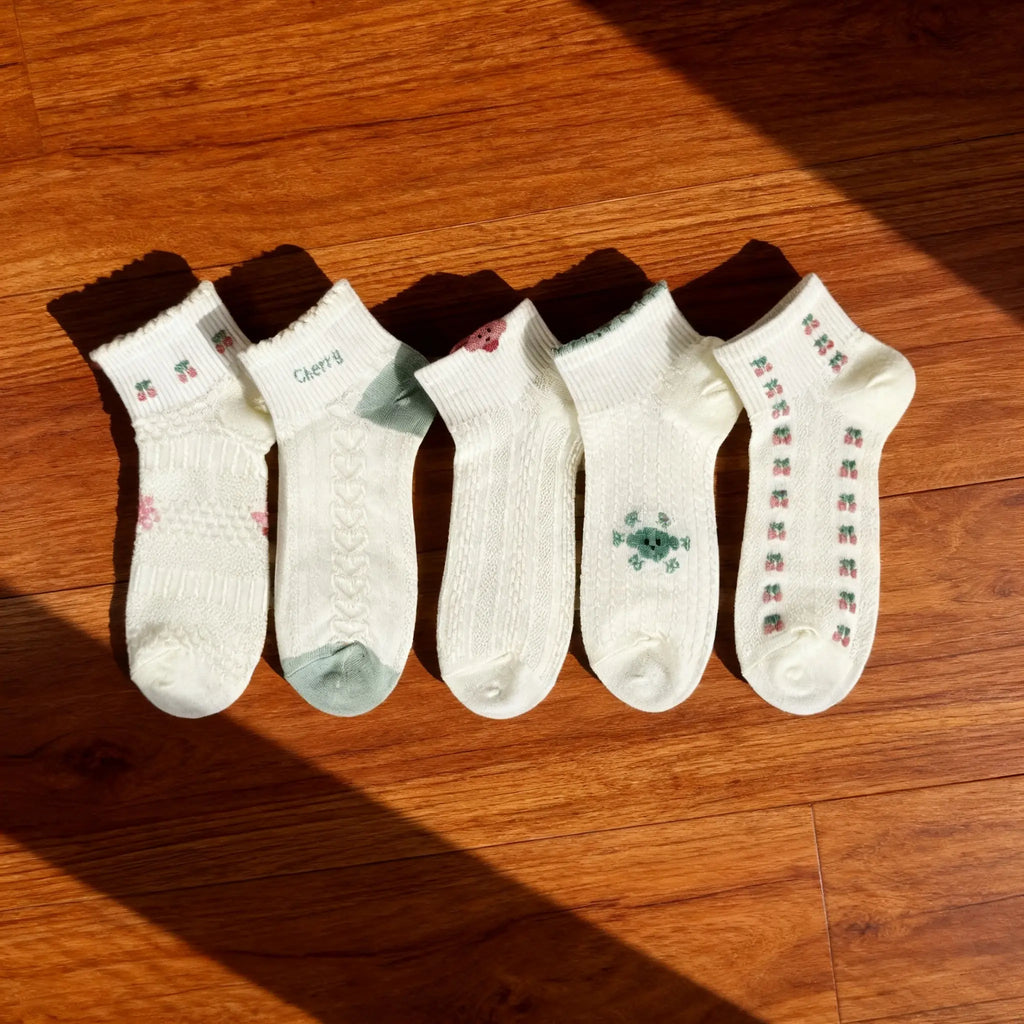 Xuancozy Women's 3D Jacquard Ankle Socks(5 Pairs)-Comfortable Daily Wear