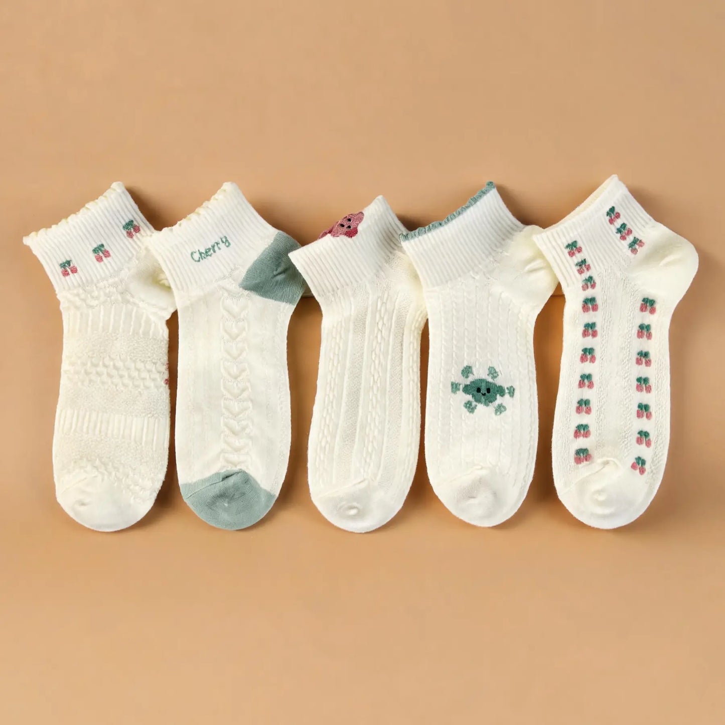 Xuancozy Women's 3D Jacquard Ankle Socks(5 Pairs)-Comfortable Daily Wear-9 Designs Available