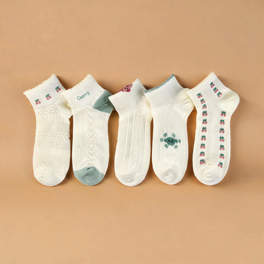 Xuancozy Women's 3D Jacquard Ankle Socks(5 Pairs)-Comfortable Daily Wear-XZTP02W006