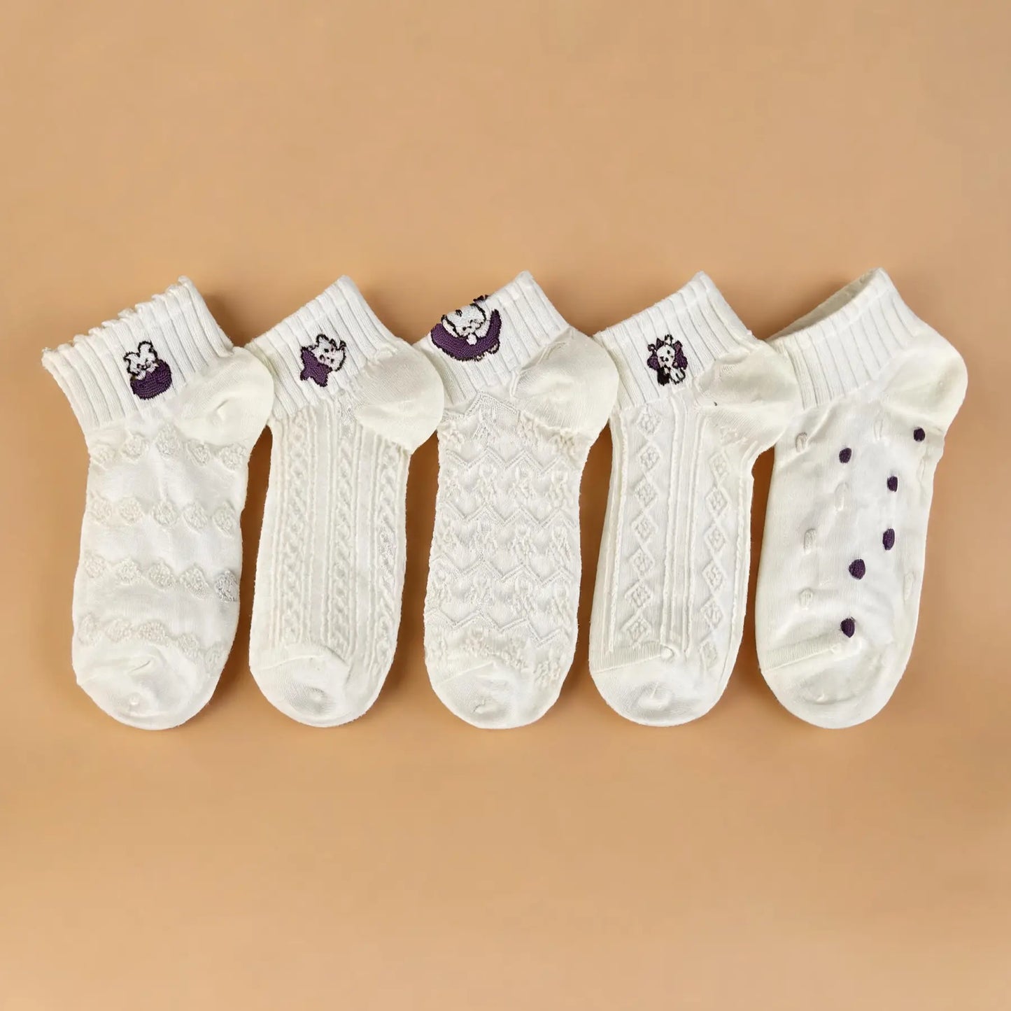Xuancozy Women's 3D Jacquard Ankle Socks(5 Pairs)-Comfortable Daily Wear-9 Designs Available
