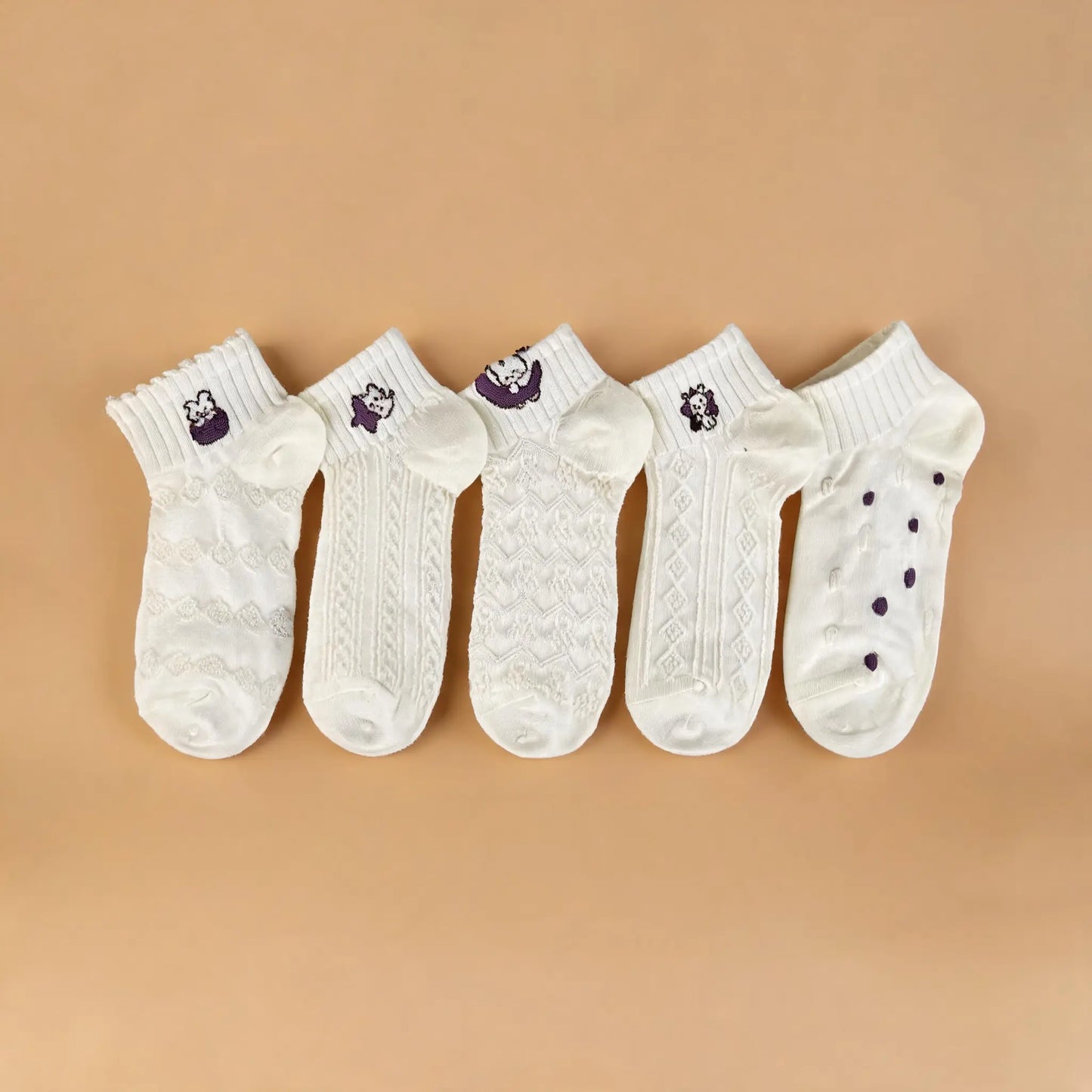 Xuancozy Women's 3D Jacquard Ankle Socks(5 Pairs)-Comfortable Daily Wear-XZTP02W007