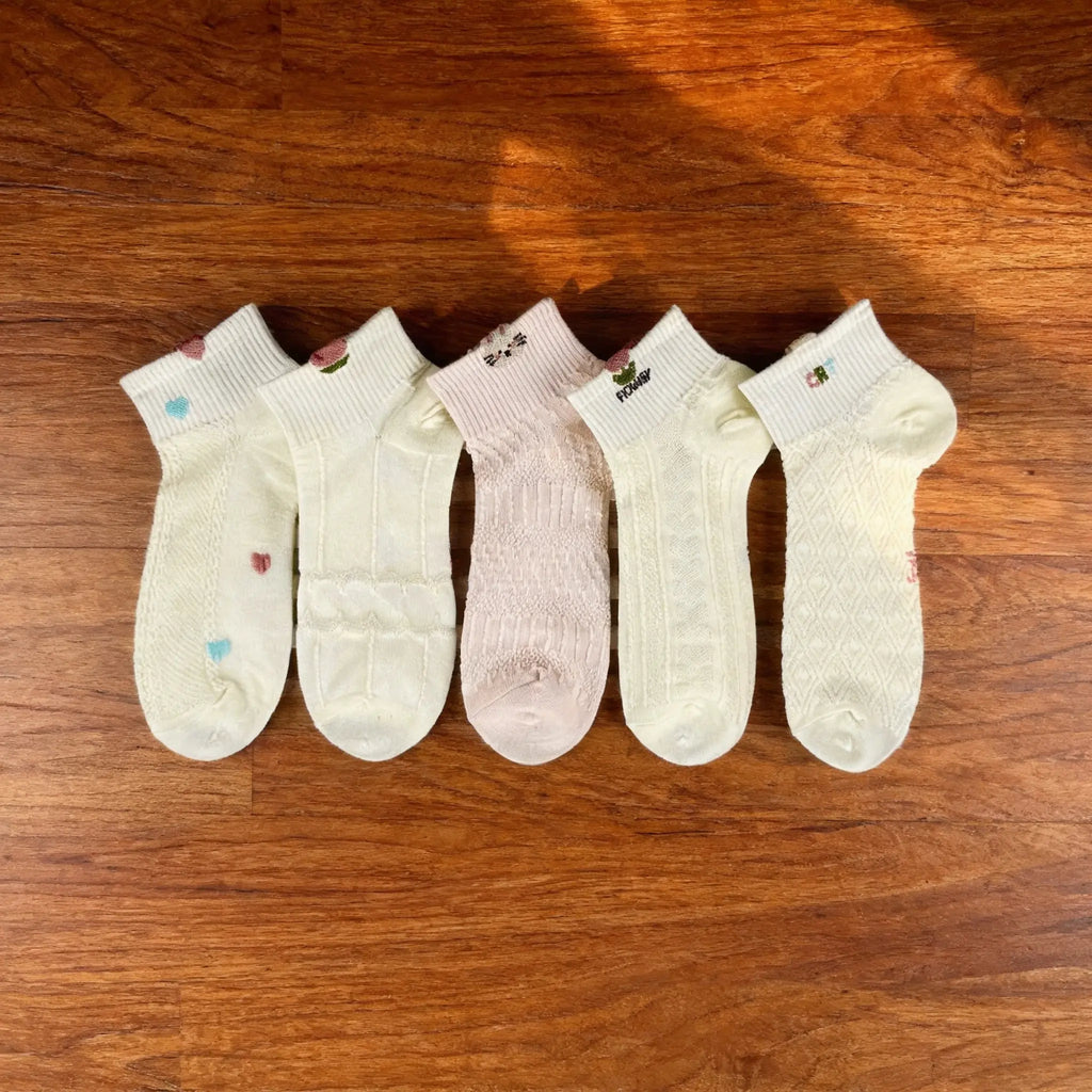 Xuancozy Women's 3D Jacquard Ankle Socks(5 Pairs)-Comfortable Daily Wear