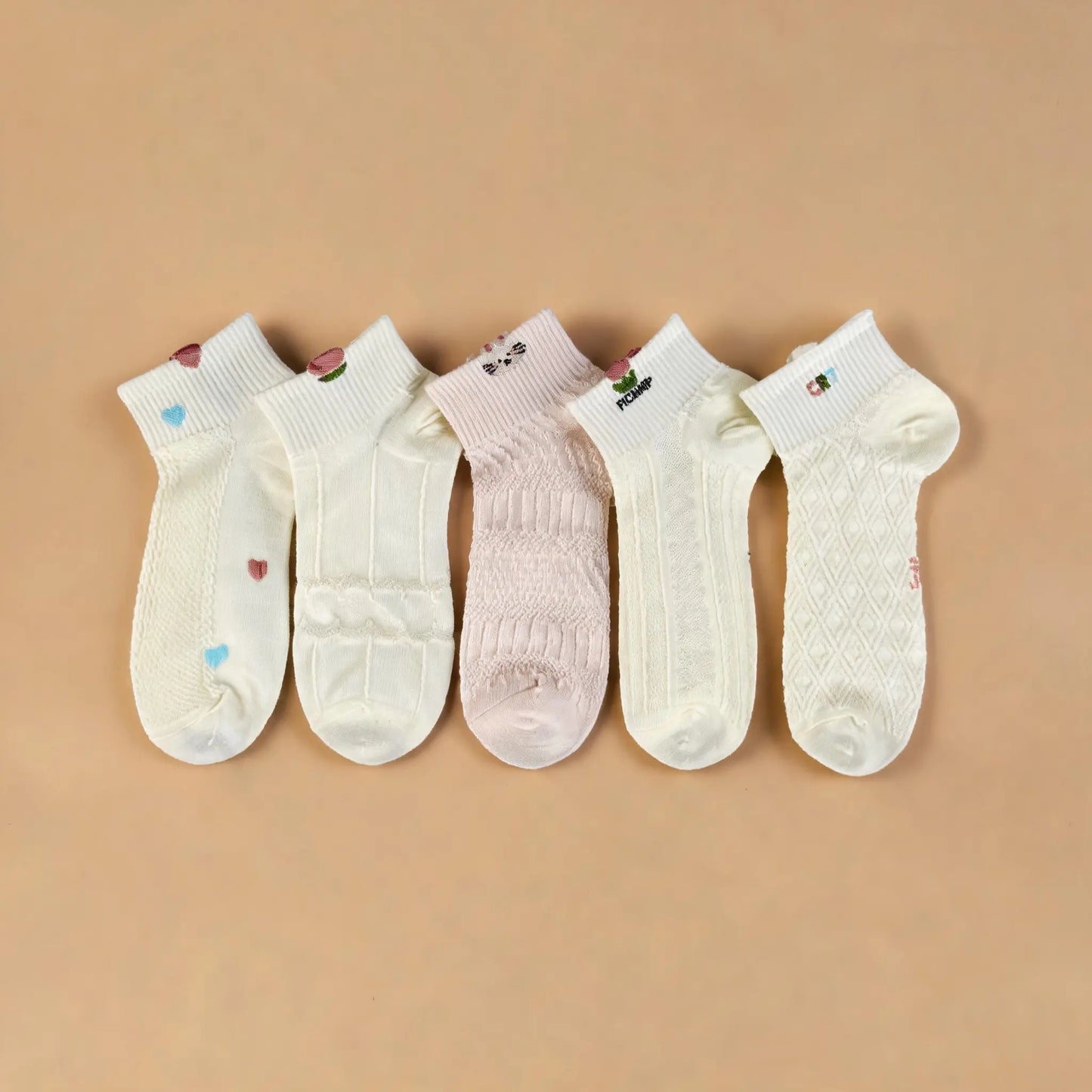 Xuancozy Women's 3D Jacquard Ankle Socks(5 Pairs)-Comfortable Daily Wear-XZTP02W008