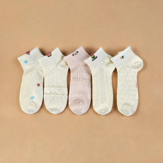 Xuancozy Women's 3D Jacquard Ankle Socks(5 Pairs)-Comfortable Daily Wear-XZTP02W008