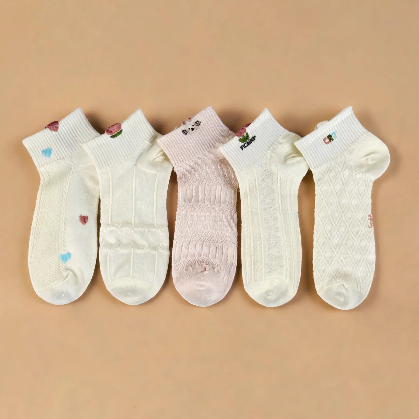 Xuancozy Women's 3D Jacquard Ankle Socks(5 Pairs)-Comfortable Daily Wear-9 Designs Available