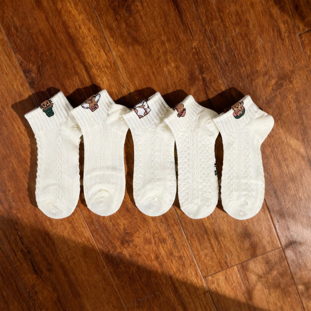 Xuancozy Women's 3D Jacquard Ankle Socks(5 Pairs)-Comfortable Daily Wear
