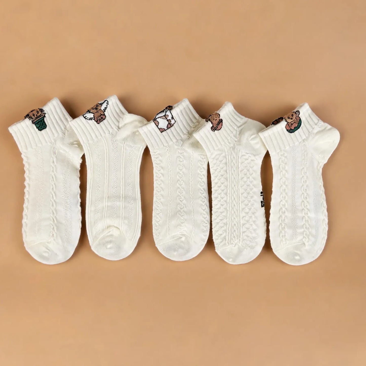 Xuancozy Women's 3D Jacquard Ankle Socks(5 Pairs)-Comfortable Daily Wear-9 Designs Available