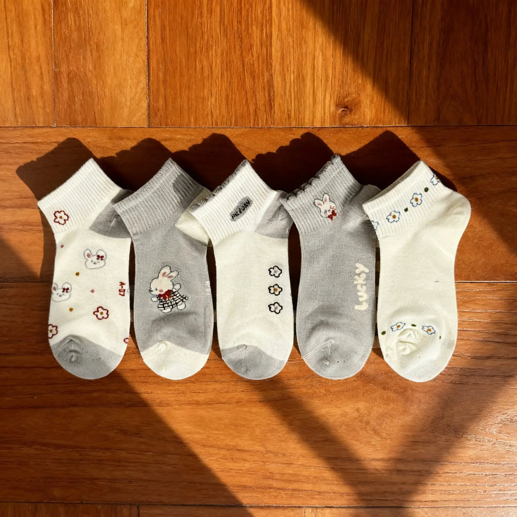 Xuancozy Women's Multicolor Ankle Socks(5 Pairs)-Comfortable Daily Wear