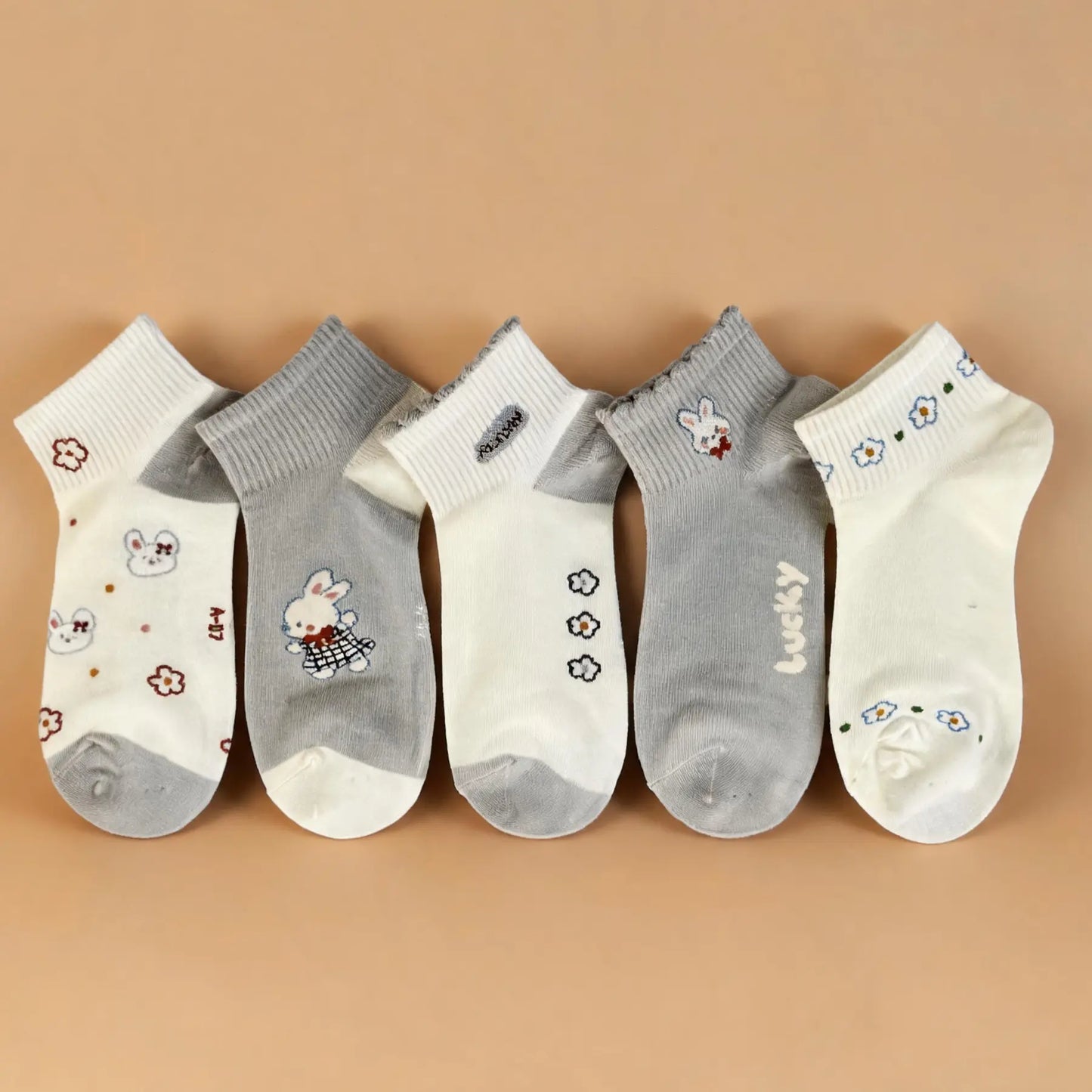 Xuancozy Women's Minimalist Ankle Socks(5 Pairs)-Comfortable Daily Wear-20 Designs Available