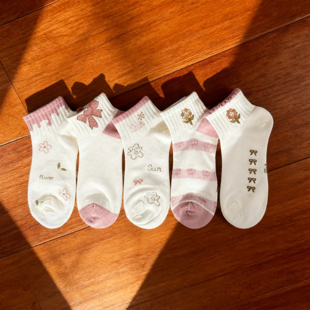 Xuancozy Women's Multicolor Ankle Socks(5 Pairs)-Comfortable Daily Wear