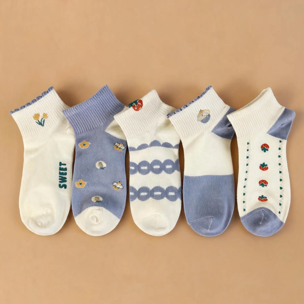Pick Your Style-Women's Multicolor Ankle Socks(5 Pairs)-Comfortable Daily Wear-14 Designs Available
