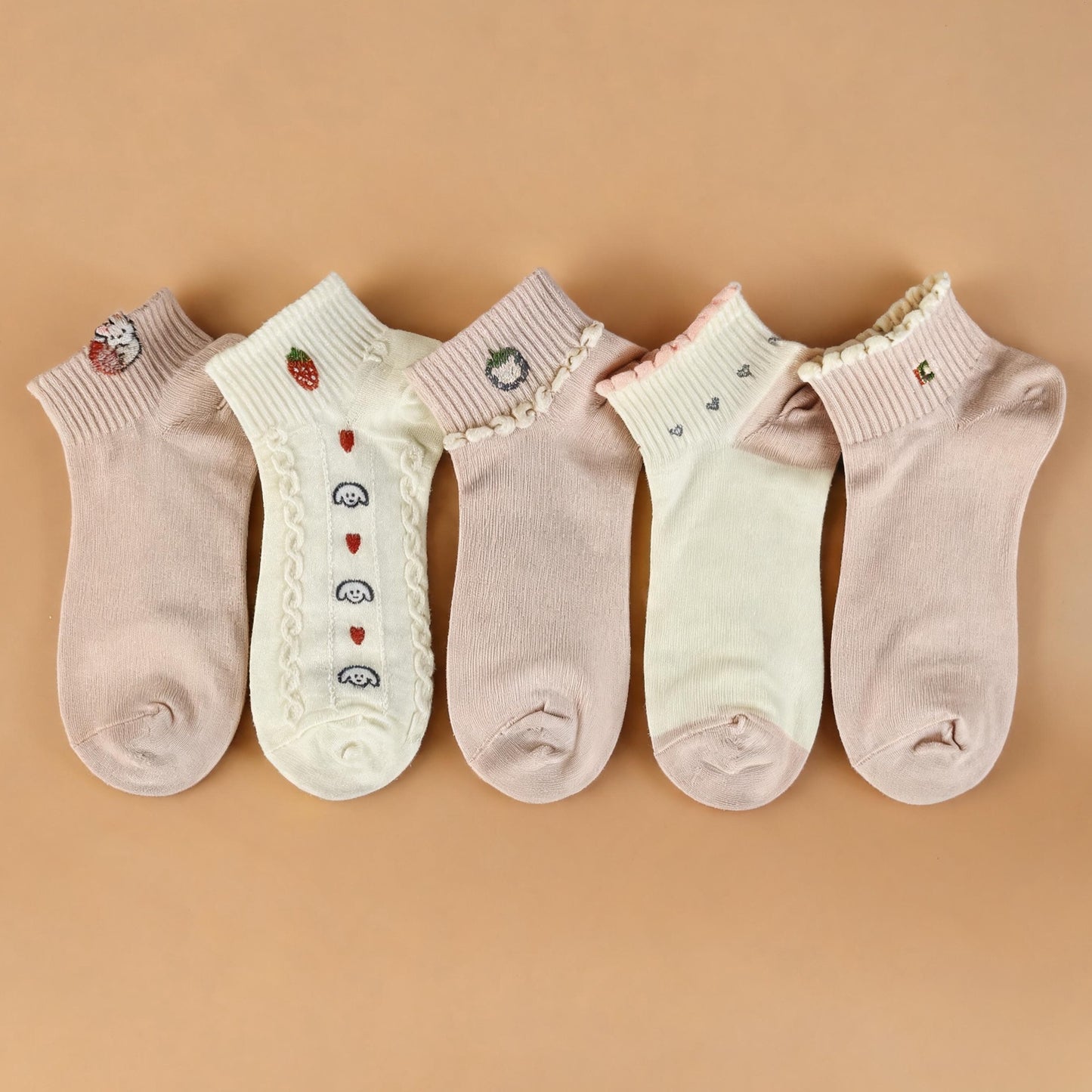 Xuancozy Women's Multicolor Ankle Socks(5 Pairs)-Comfortable Daily Wear-XZTP02W034