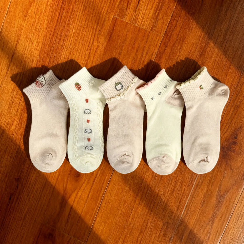 Xuancozy Women's Pastel Ankle Socks(5 Pairs)-Comfortable Daily Wear
