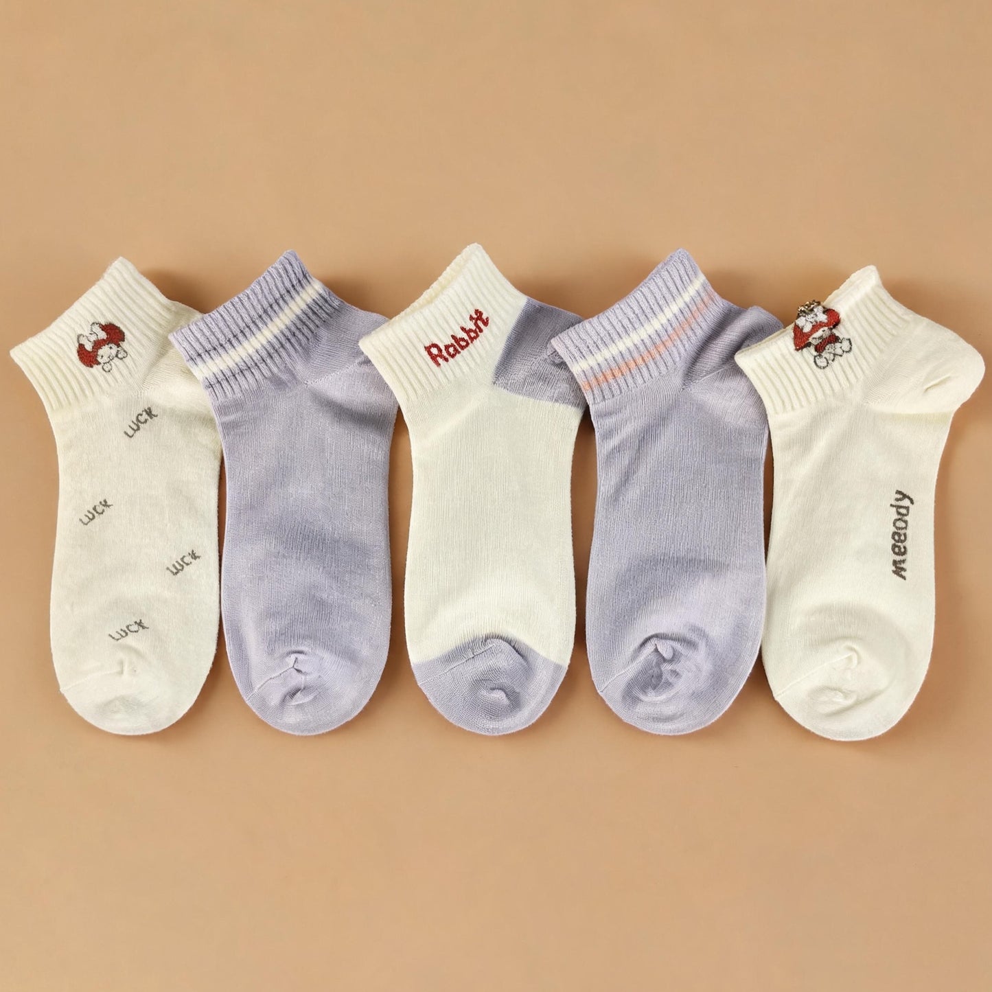 Xuancozy Women's Multicolor Ankle Socks(5 Pairs)-Comfortable Daily Wear-XZTP02W035