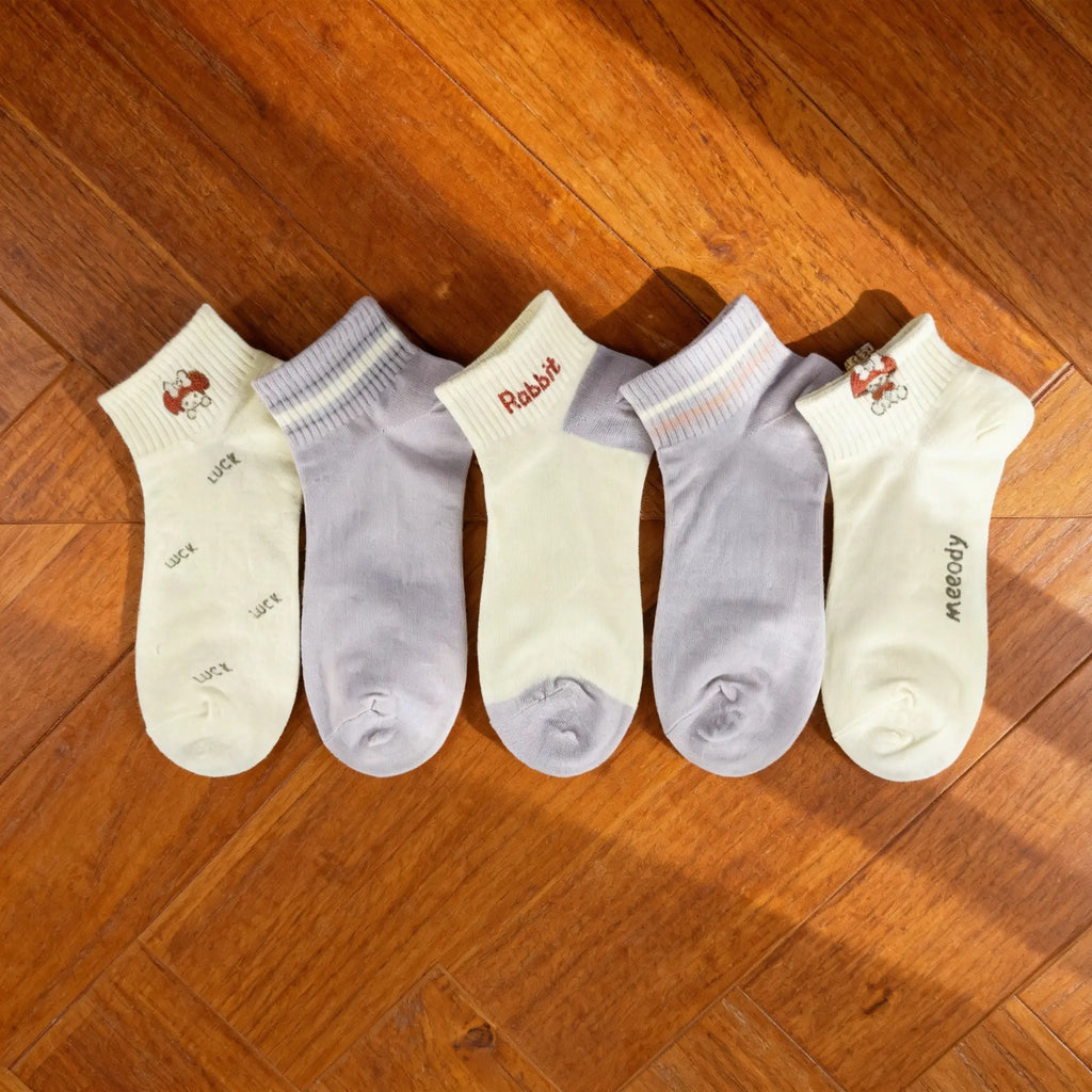 Xuancozy Women's Pastel Ankle Socks(5 Pairs)-Comfortable Daily Wear