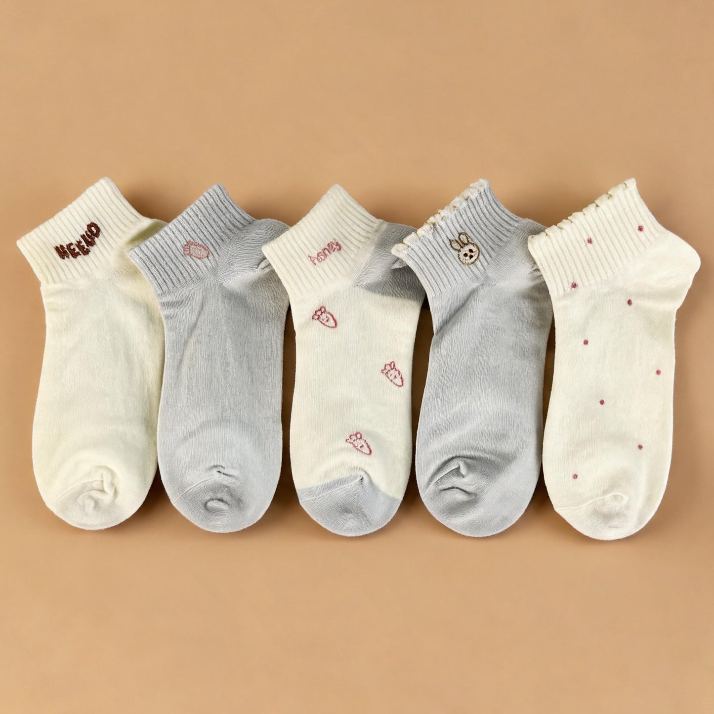 Xuancozy Women's Multicolor Ankle Socks(5 Pairs)-Comfortable Daily Wear-XZTP02W036