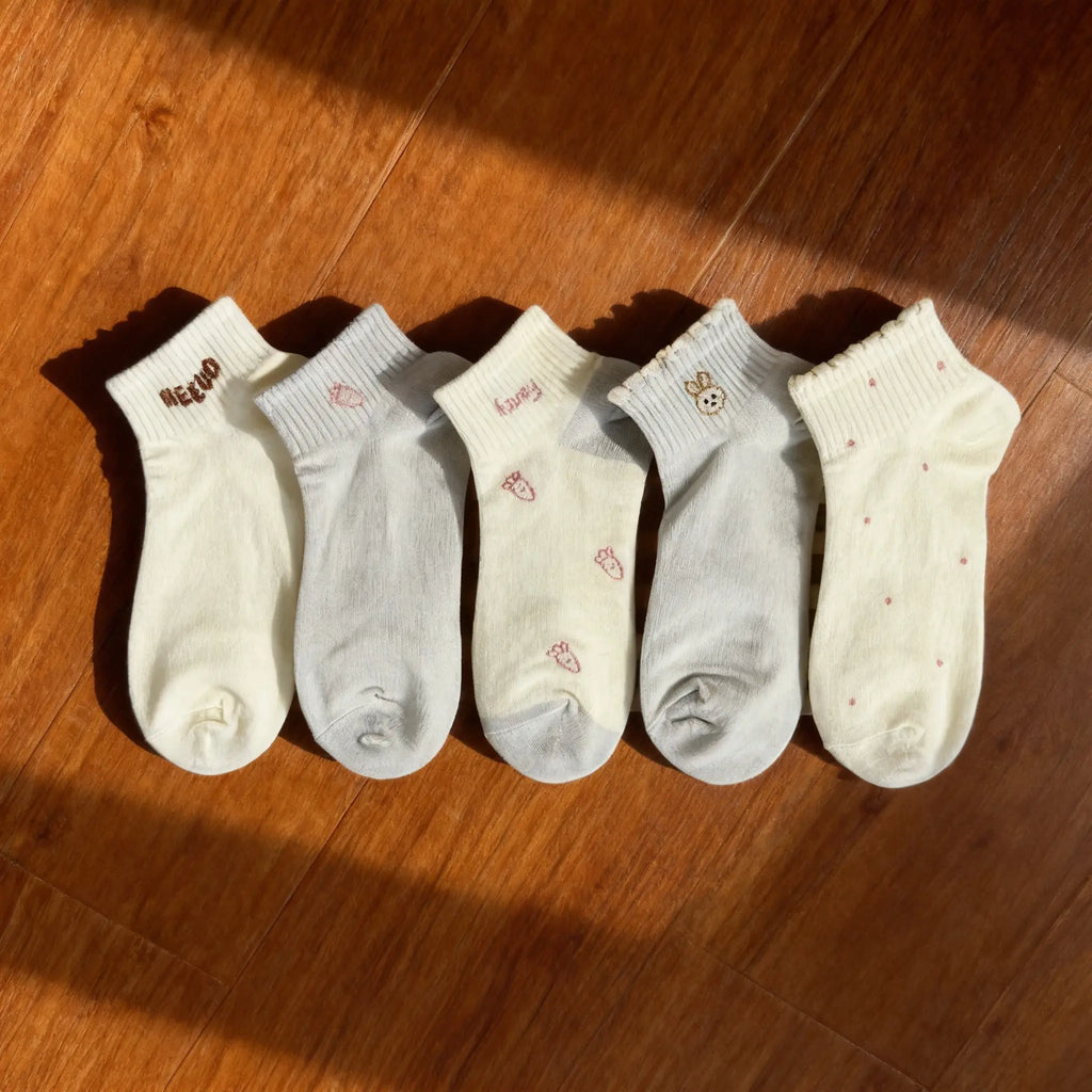 Xuancozy Women's Pastel Ankle Socks(5 Pairs)-Comfortable Daily Wear