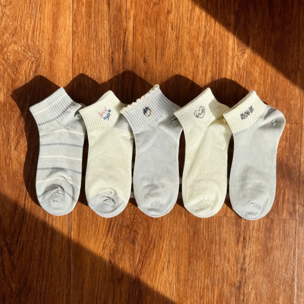 Xuancozy Women's Pastel Ankle Socks(5 Pairs)-Comfortable Daily Wear