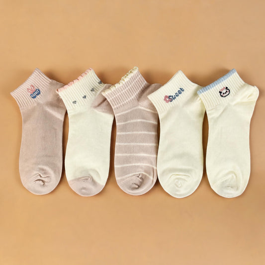 Xuancozy Women's Multicolor Ankle Socks(5 Pairs)-Comfortable Daily Wear-XZTP02W038