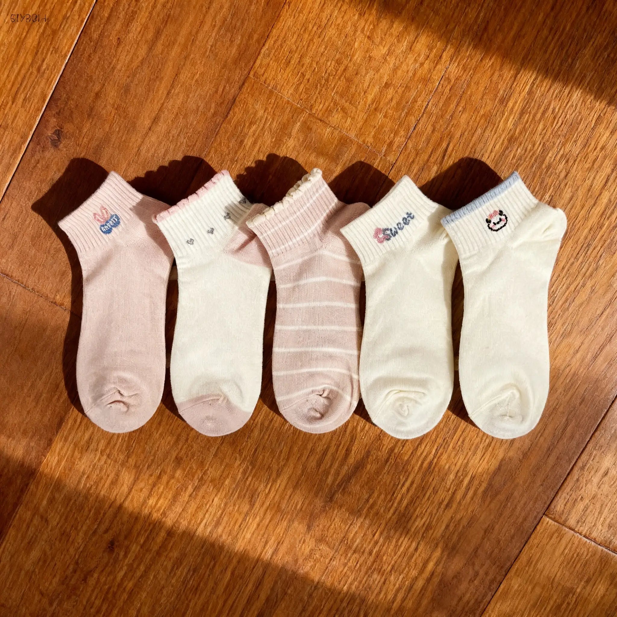 Xuancozy Women's Pastel Ankle Socks(5 Pairs)-Comfortable Daily Wear