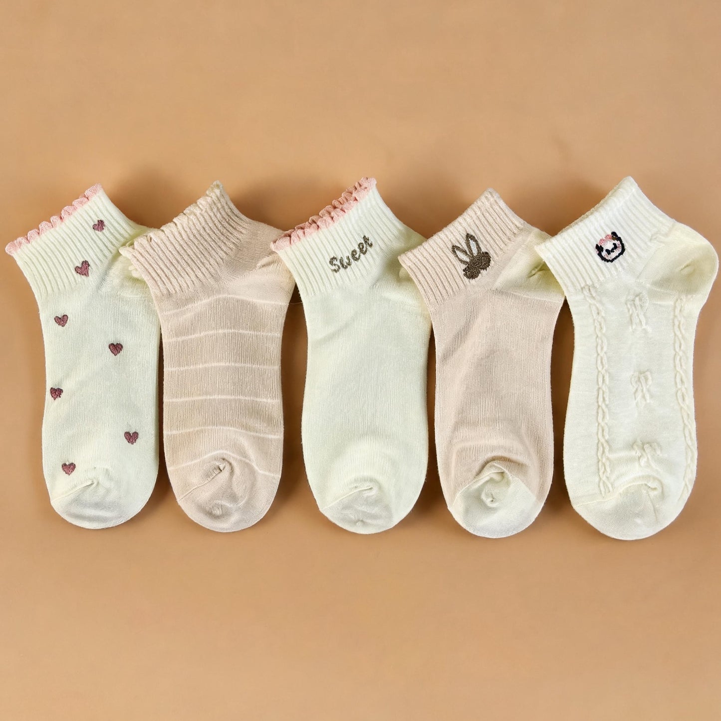 Xuancozy Women's Multicolor Ankle Socks(5 Pairs)-Comfortable Daily Wear-XZTP02W040