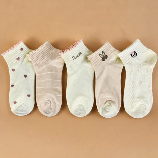 Xuancozy Women's Multicolor Ankle Socks(5 Pairs)-Comfortable Daily Wear-XZTP02W040
