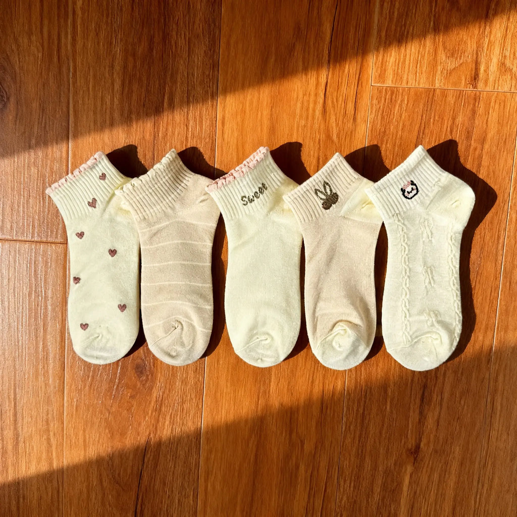 Xuancozy Women's Pastel Ankle Socks(5 Pairs)-Comfortable Daily Wear