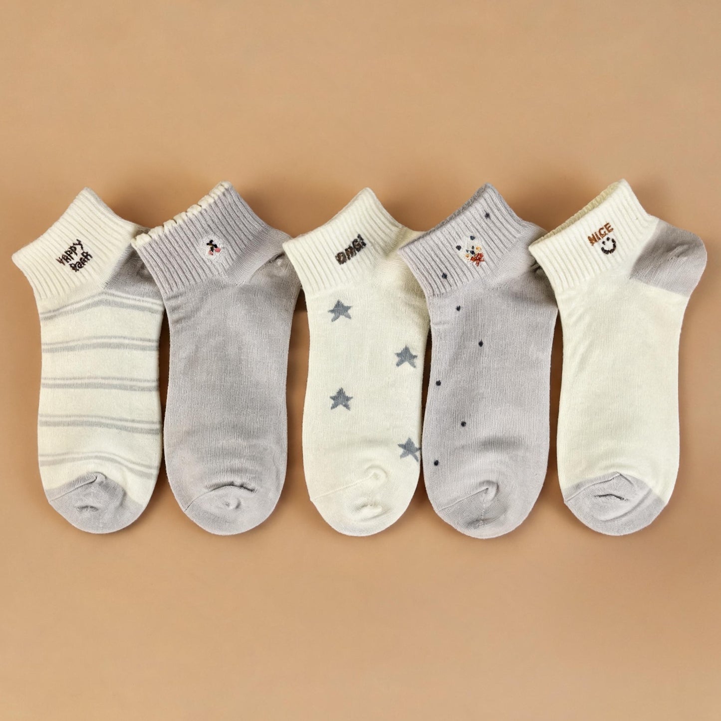Xuancozy Women's Multicolor Ankle Socks(5 Pairs)-Comfortable Daily Wear-XZTP02W041