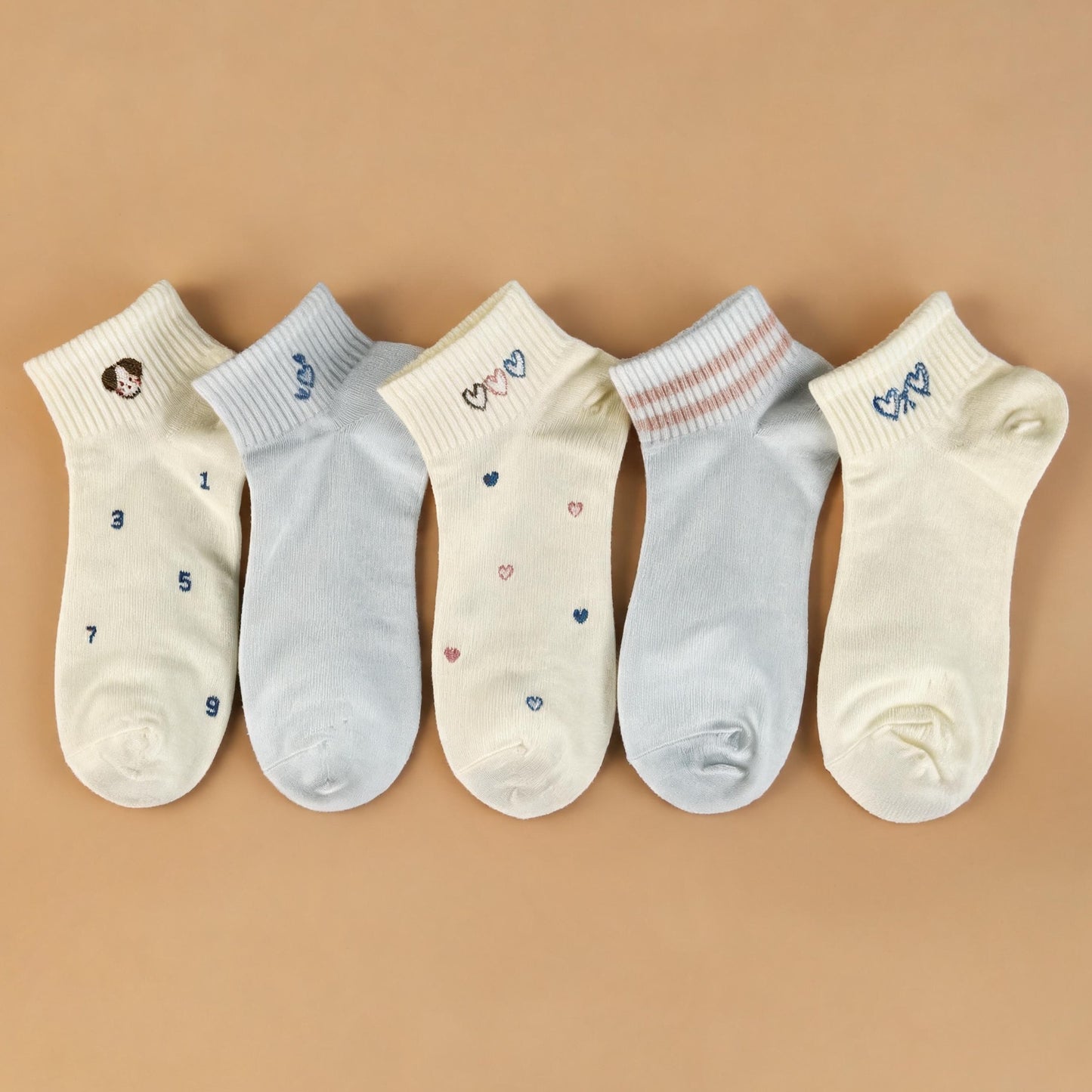 Xuancozy Women's Multicolor Ankle Socks(5 Pairs)-Comfortable Daily Wear-XZTP02W042