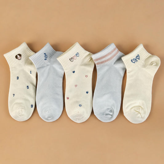 Xuancozy Women's Multicolor Ankle Socks(5 Pairs)-Comfortable Daily Wear-XZTP02W042