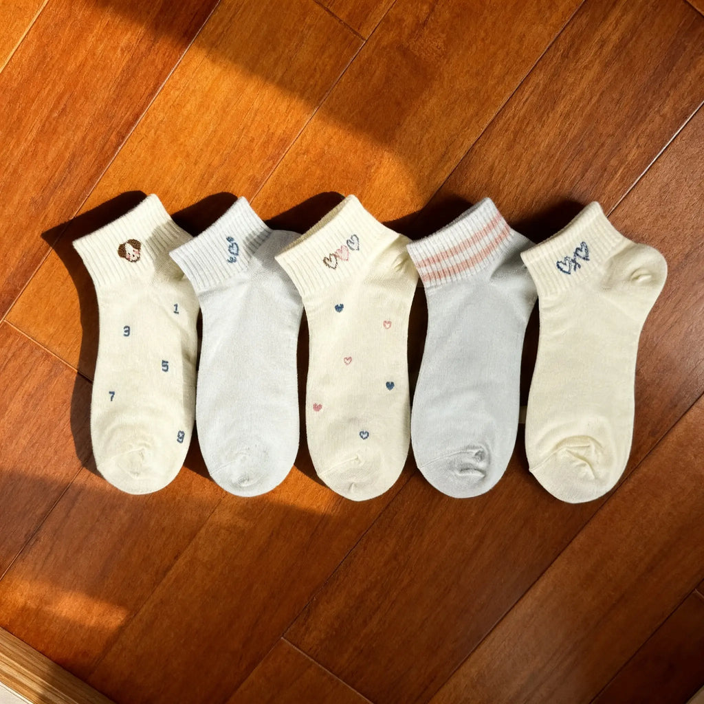 Xuancozy Women's Pastel Ankle Socks(5 Pairs)-Comfortable Daily Wear